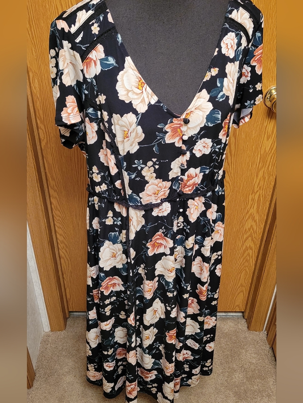 torrid Black Maxi Dress with Peach and Cream Floral Print